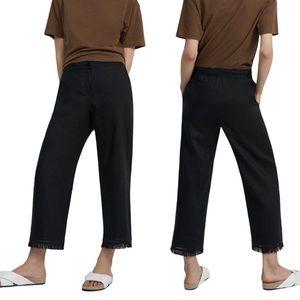 Theory | Fringe Hem Linen Straight Leg High Rise Pants Black Size 6